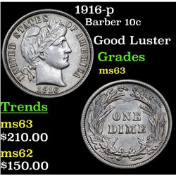 1916-p Barber Dime 10c Grades Select Unc