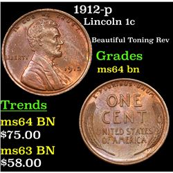 1912-p Lincoln Cent 1c Grades Choice Unc BN