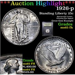 ***Auction Highlight*** 1926-p Standing Liberty Quarter 25c Graded GEM FH By USCG (fc)