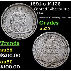 1891-o F-128 Seated Liberty Dime 10c Grades Choice AU