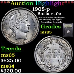 ***Auction Highlight*** 1908-p Barber Dime 10c Graded GEM Unc By USCG (fc)