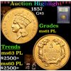 Image 1 : ***Auction Highlight*** 1857 Three Dollar Gold .$3 Graded Unc+ PL By USCG (fc)