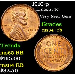 1910-p Lincoln Cent 1c Grades Choice+ Unc RB
