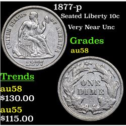 1877-p Seated Liberty Dime 10c Grades Choice AU/BU Slider