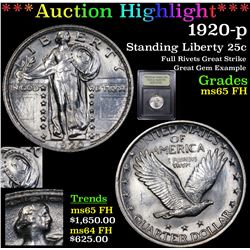 ***Auction Highlight*** 1920-p Standing Liberty Quarter 25c Graded GEM FH By USCG (fc)
