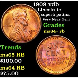 1909 vdb Lincoln Cent 1c Grades Choice+ Unc RB