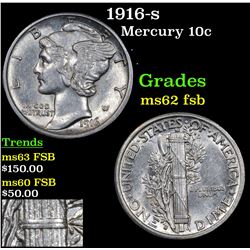 1916-s Mercury Dime 10c Grades Select Unc FSB