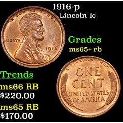 1916-p Lincoln Cent 1c Grades Gem+ Unc RB