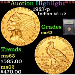 ***Auction Highlight*** 1927-p Gold Indian Quarter Eagle $2 1/2 Graded Select Unc By USCG (fc)