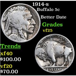 1914-s Buffalo Nickel 5c Grades vf+