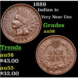 1889 Indian Cent 1c Grades Choice AU/BU Slider