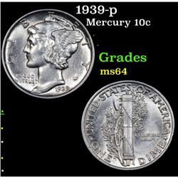 1939-p Mercury Dime 10c Grades Choice Unc