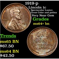 1919-p Lincoln Cent 1c Grades Choice+ Unc BN