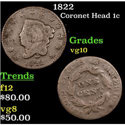 1822 Coronet Head Large Cent 1c Grades vg+