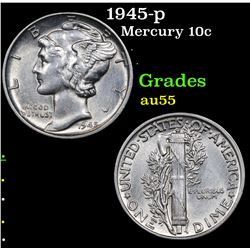 1945-p Mercury Dime 10c Grades Choice AU