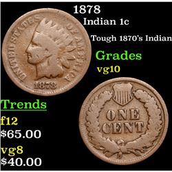 1878 Indian Cent 1c Grades vg+
