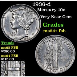 1936-d Mercury Dime 10c Grades Choice Unc+ FSB