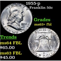 1955-p Franklin Half Dollar 50c Grades Select Unc+ FBL