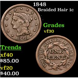 1848 Braided Hair Large Cent 1c Grades vf++