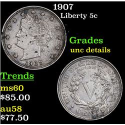 1907 Liberty Nickel 5c Grades Unc Details