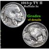 1913-p TY II Buffalo Nickel 5c Grades vf details