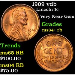 1909 vdb Lincoln Cent 1c Grades Choice+ Unc RB