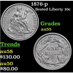 1876-p Seated Liberty Dime 10c Grades Choice AU