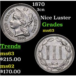1870 Three Cent Copper Nickel 3cn Grades Select Unc