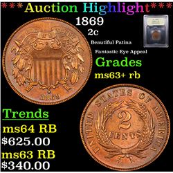 ***Auction Highlight*** 1869 Two Cent Piece 2c Graded Select+ Unc RB By USCG (fc)