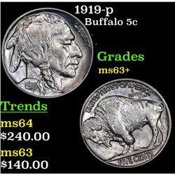 1919-p Buffalo Nickel 5c Grades Select+ Unc