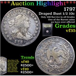 *Highlight Of Entire Auction* 1797 15 Stars LM-1 V-2b Draped Bust 1/2 10c Graded vf++ By USCG (fc)