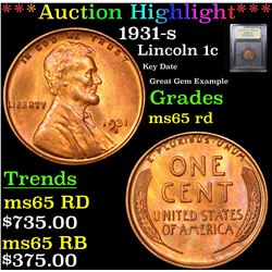 ***Auction Highlight*** 1931-s Lincoln Cent 1c Graded GEM Unc RD By USCG (fc)
