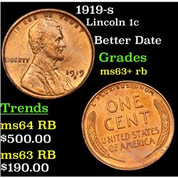 1919-s Lincoln Cent 1c Grades Select+ Unc RB