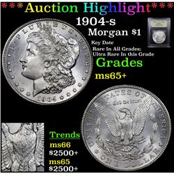 * Highlight Of The Entire Auction* 1904-s Morgan Dollar $1 Graded GEM+ Unc By USCG (fc)