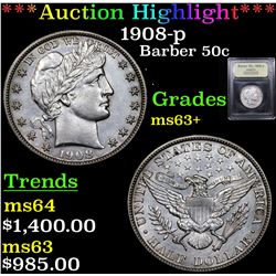 ***Auction Highlight*** 1908-p Barber Half Dollars 50c Graded Select+ Unc By USCG (fc)