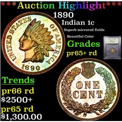 ***Auction Highlight*** 1890 Indian Cent 1c Graded Gem++ Proof Red By USCG (fc)