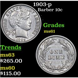1902-p Barber Dime 10c Grades BU+
