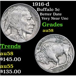 1916-d Buffalo Nickel 5c Grades Choice AU/BU Slider