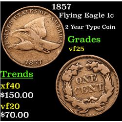 1857 Flying Eagle Cent 1c Grades vf+