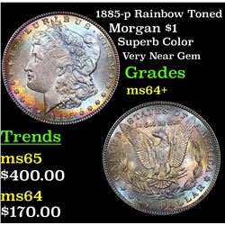 1885-p Rainbow Toned Morgan Dollar $1 Grades Choice+ Unc