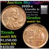 Image 1 : ***Auction Highlight*** 1920-s Lincoln Cent 1c Graded Choice+ Unc BN By USCG (fc)