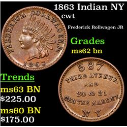 1863 Indian NY Civil War Token 1c Grades Select Unc BN