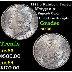 1886-p Rainbow Toned Morgan Dollar $1 Grades GEM Unc