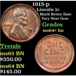 1915-p Lincoln Cent 1c Grades Choice+ Unc BN