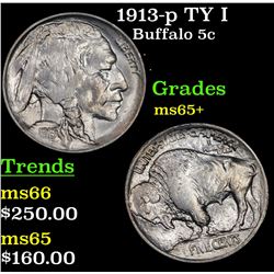 1913-p TY I Buffalo Nickel 5c Grades GEM+ Unc