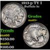 Image 1 : 1913-p TY I Buffalo Nickel 5c Grades GEM+ Unc