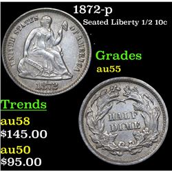 1872-p Seated Liberty Half Dime 1/2 10c Grades Choice AU