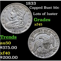 1833 Capped Bust Half Dollar 50c Grades xf+