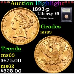 ***Auction Highlight*** 1893-p Gold Liberty Half Eagle $5 Graded Select Unc By USCG (fc)