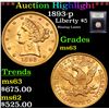 Image 1 : ***Auction Highlight*** 1893-p Gold Liberty Half Eagle $5 Graded Select Unc By USCG (fc)